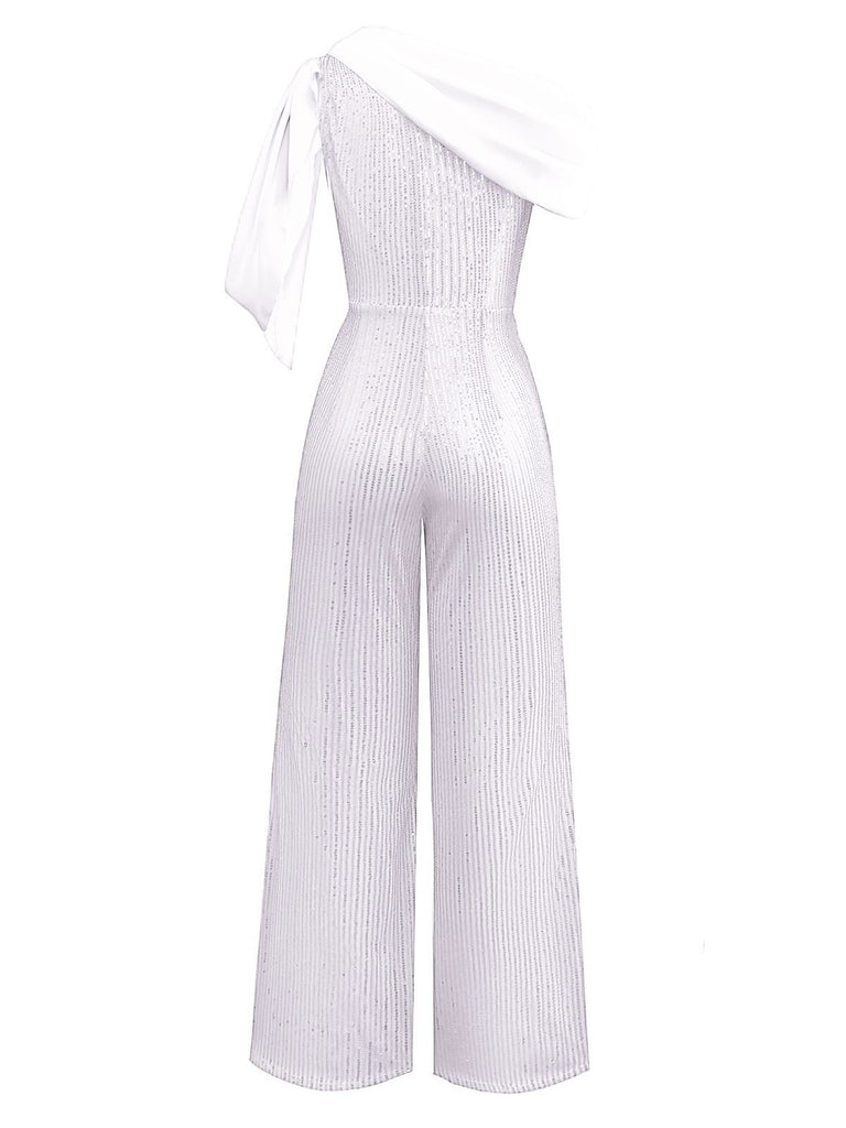 1930s One Shoulder Chiffon Sequined Jumpsuit