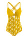 [US Warehouse] Yellow 1950s Daisy Patchwork Swimsuit