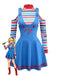 Blue 2PCS 1960s Halloween Chucky Striped Top & Wide Strap Dress