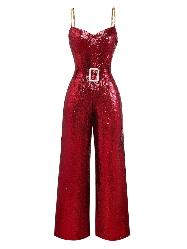 1970s Chain Strap Sequined Disco Jumpsuit