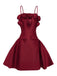 Wine Red 1960s Solid 3D Floral Short Dress