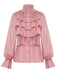 Pink 1980s Chiffon Ruffled High-Neck Blouse