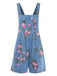 Blue 1960s Denim Floral Wide Strap Romper