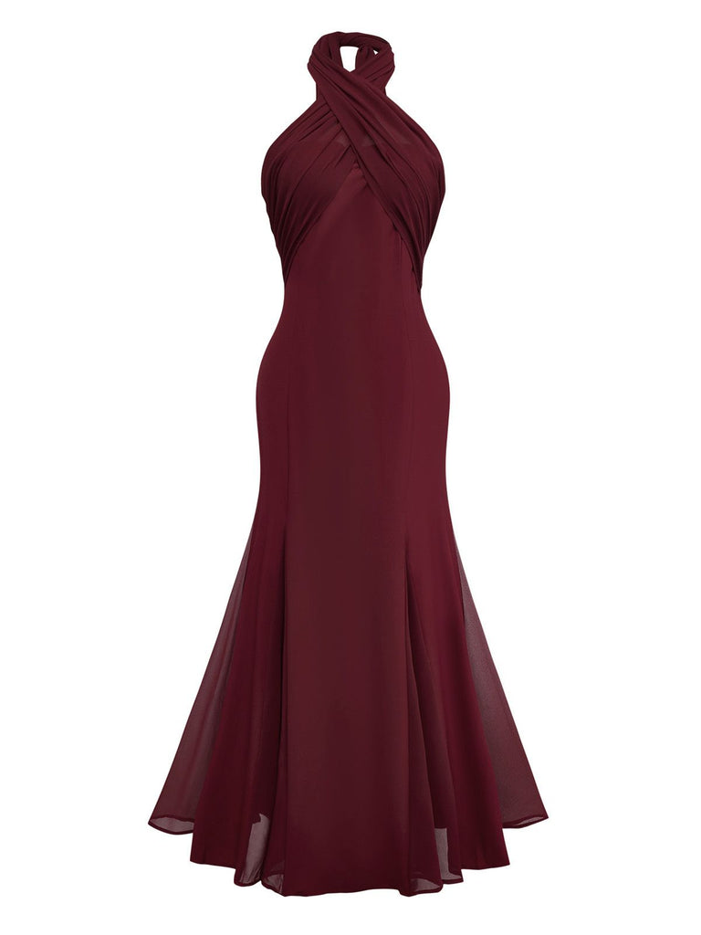 1930s Solid Chiffon Criss Cross Strapless Convertible Dress