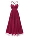 Red 1930s Solid Mesh Spaghetti Straps Evening Dress