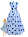 Blue 1940s Polka Dot Strapless Pleated Dress
