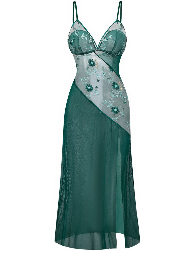 1930s Lace Embroidered Floral Slip Nightdress