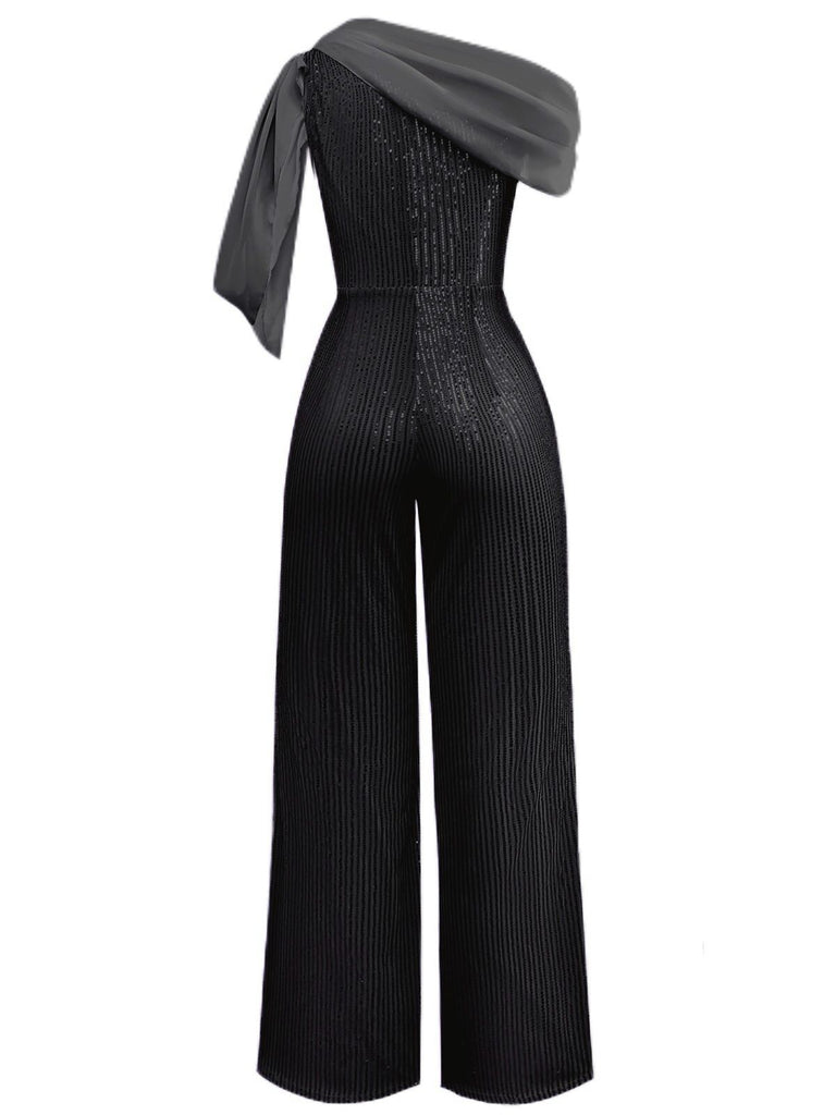 1930s One Shoulder Chiffon Sequined Jumpsuit