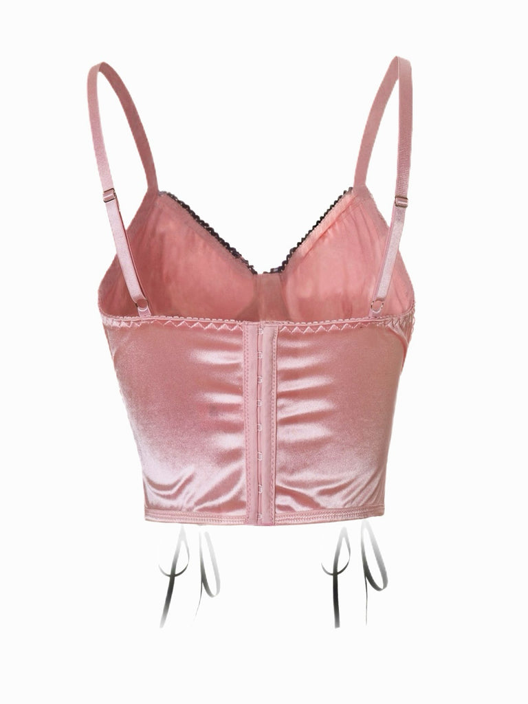 Pink 1970s Cross Gothic Satin Lace-Up Camisole