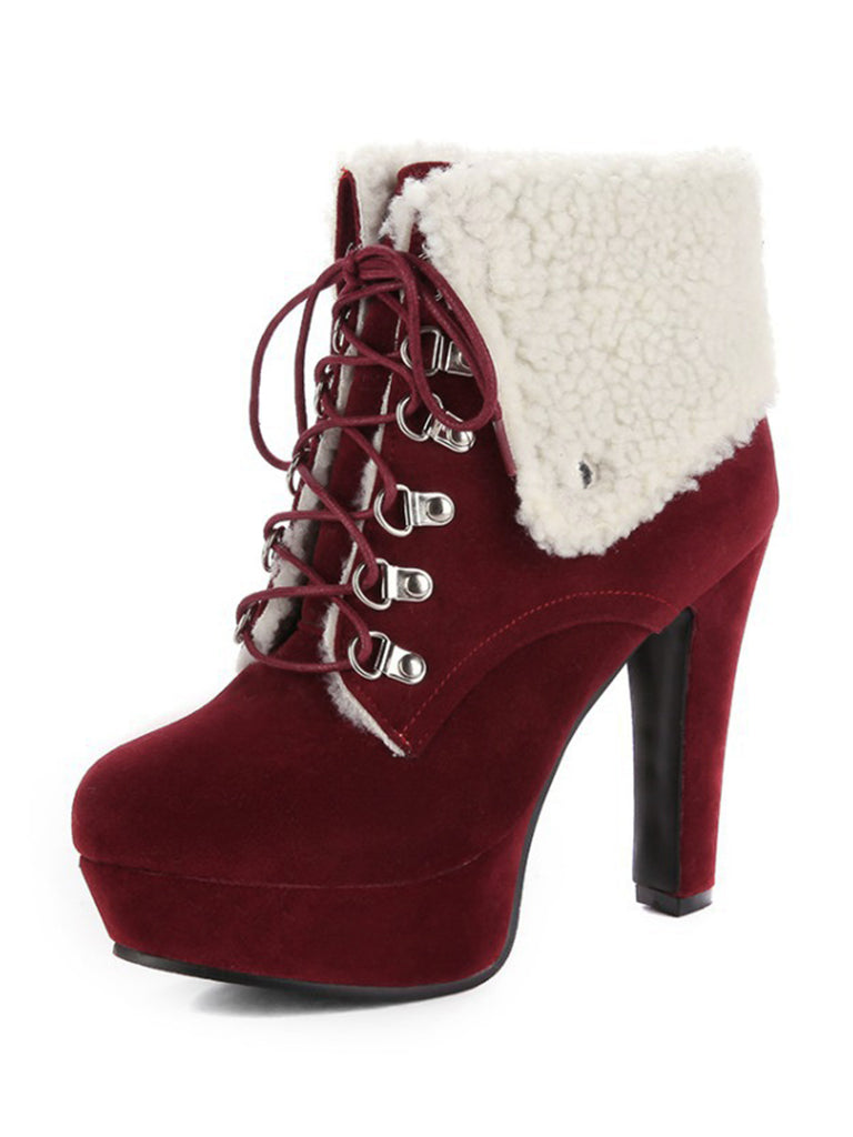 Vintage Suede Faux Fur High Heel Ankle Boots