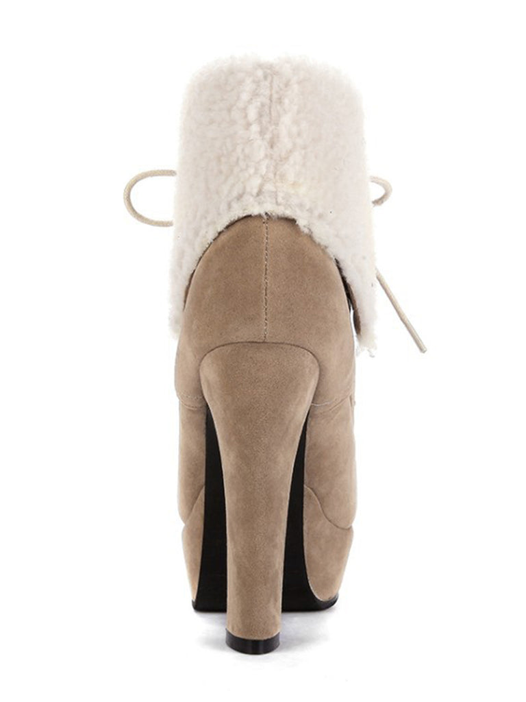 Vintage Suede Faux Fur High Heel Ankle Boots