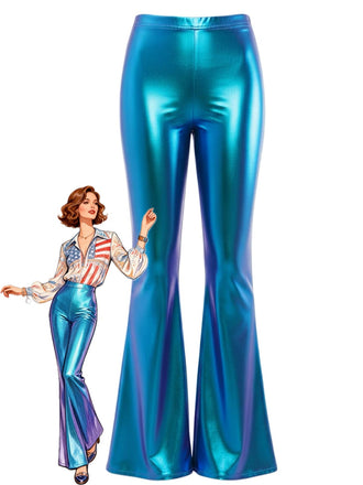 1970s Solid Laser Metallic Tight Bootcut Pants