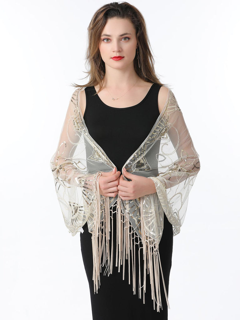 1920s Tassel Sequined Mesh Cape