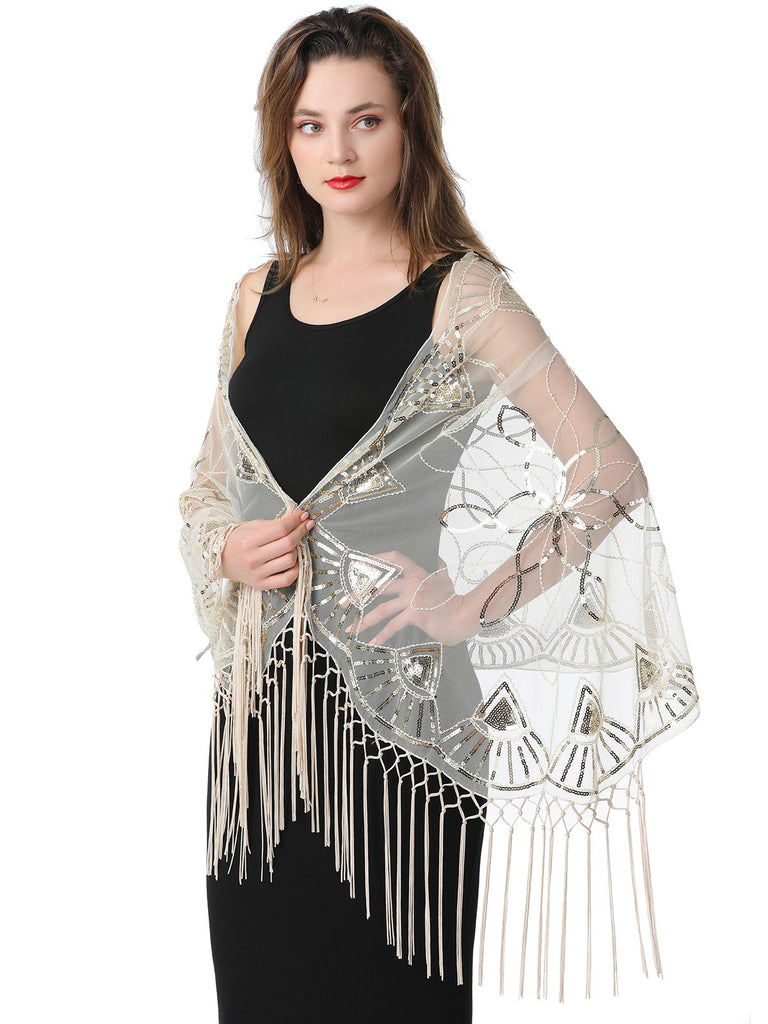 1920s Tassel Sequined Mesh Cape