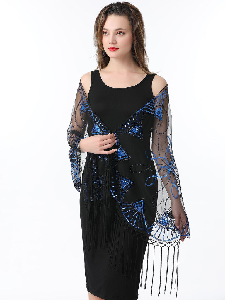 1920s Tassel Sequined Mesh Cape