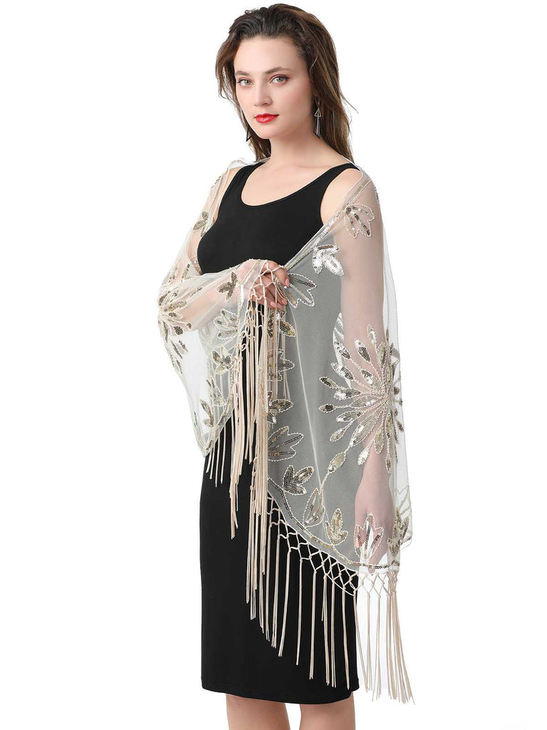 1920s Tassel Sequined Mesh Cape