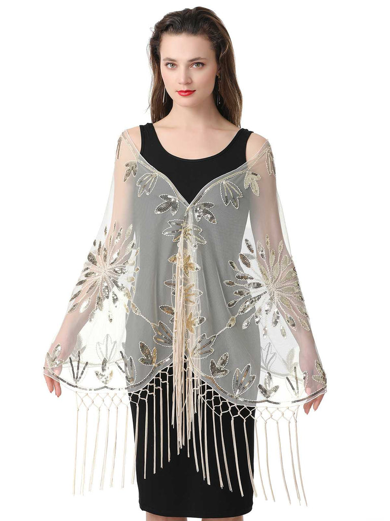 1920s Tassel Sequined Mesh Cape
