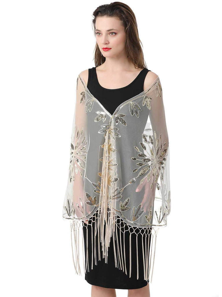 1920s Tassel Sequined Mesh Cape