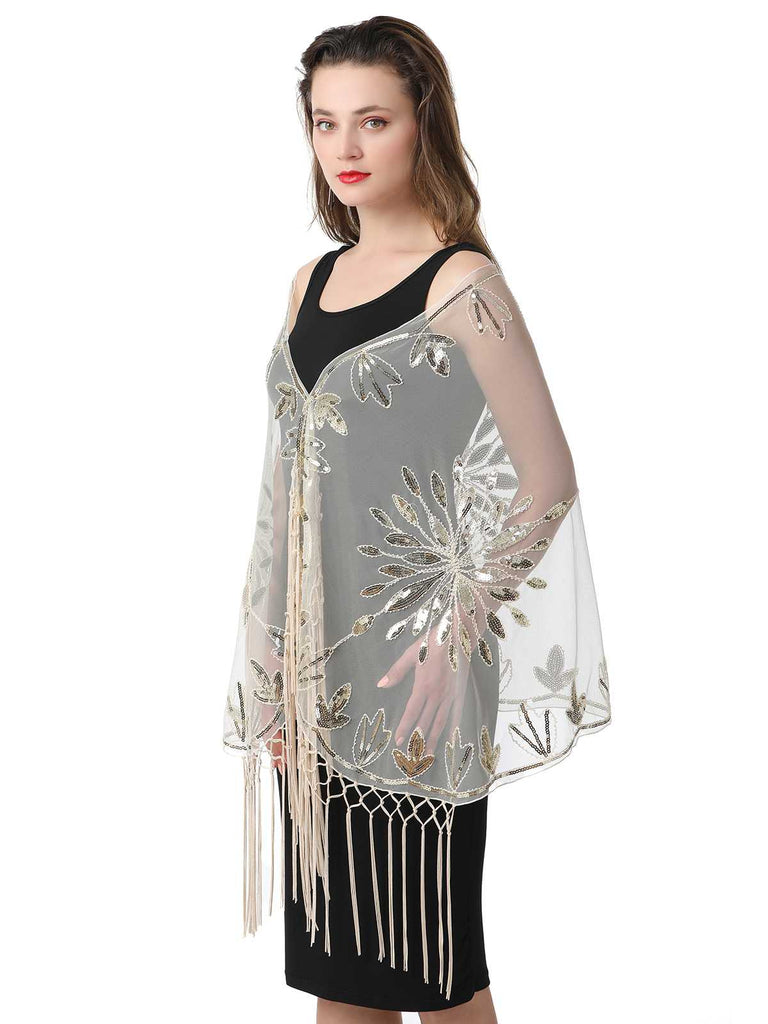 1920s Tassel Sequined Mesh Cape