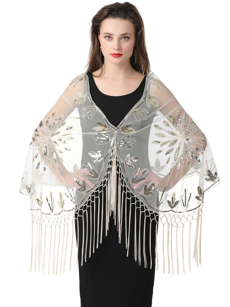 1920s Tassel Sequined Mesh Cape
