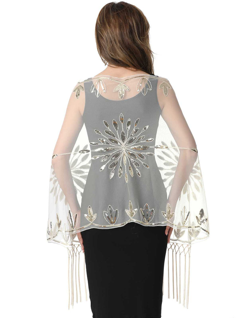 1920s Tassel Sequined Mesh Cape