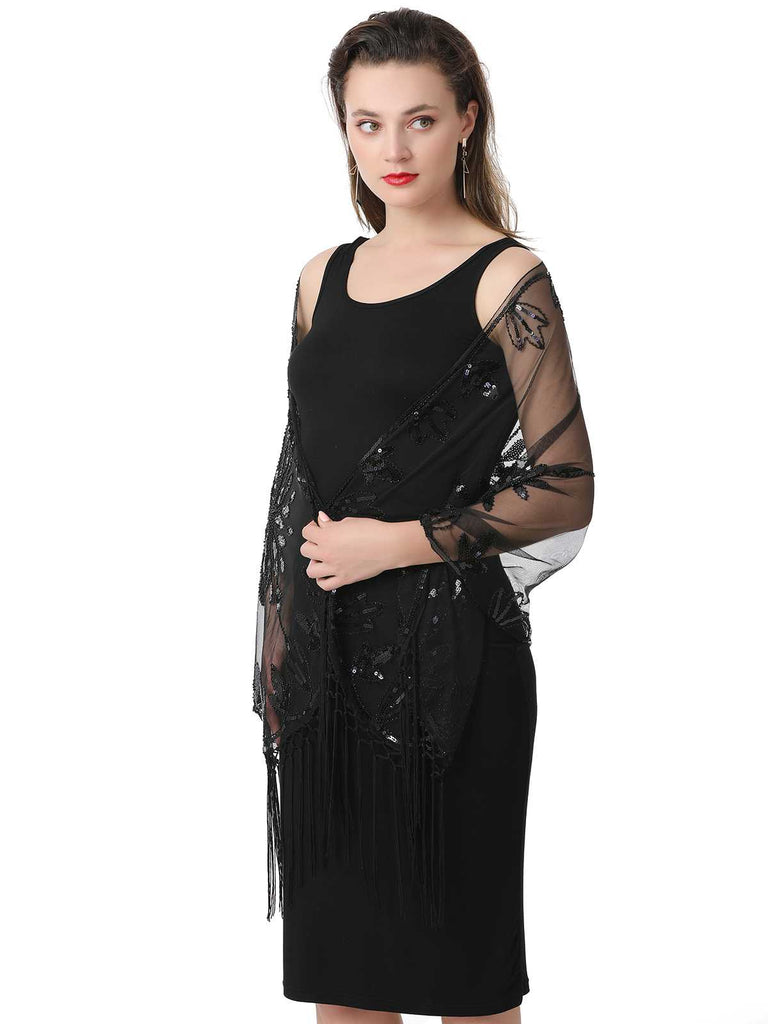 1920s Tassel Sequined Mesh Cape
