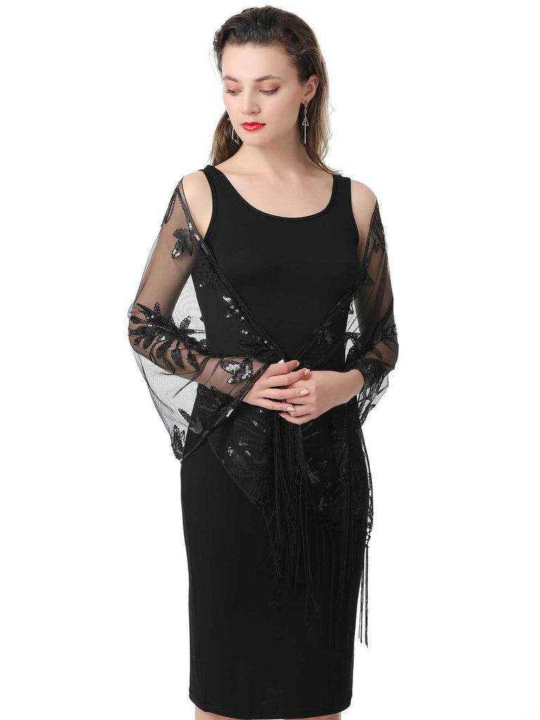 1920s Tassel Sequined Mesh Cape