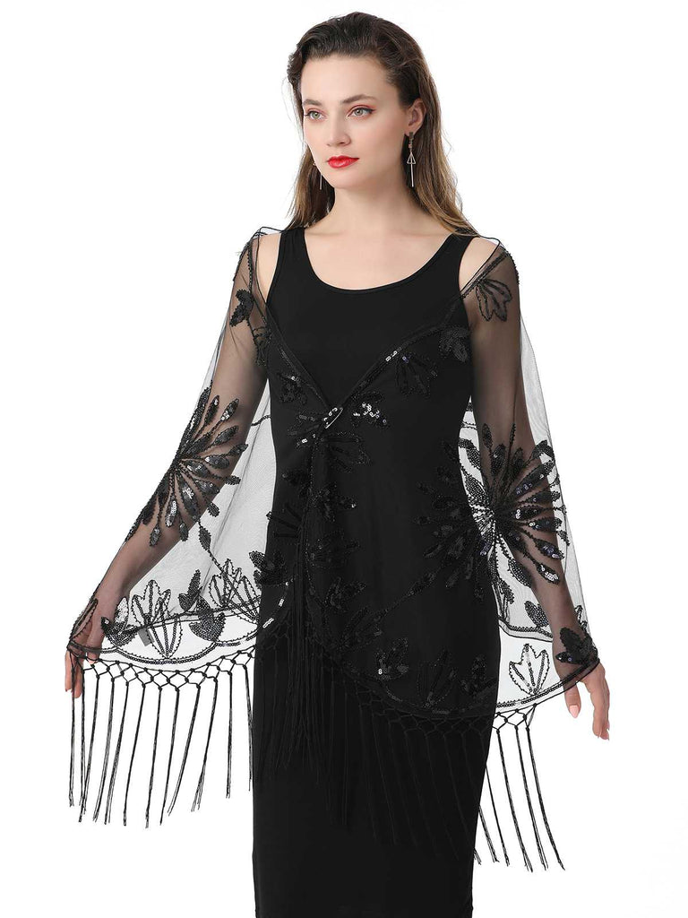 1920s Tassel Sequined Mesh Cape