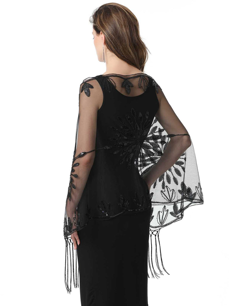 1920s Tassel Sequined Mesh Cape