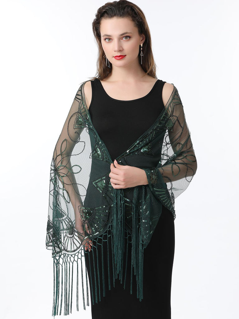 1920s Tassel Sequined Mesh Cape
