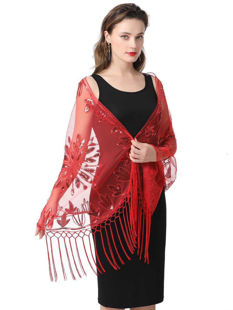 1920s Tassel Sequined Mesh Cape