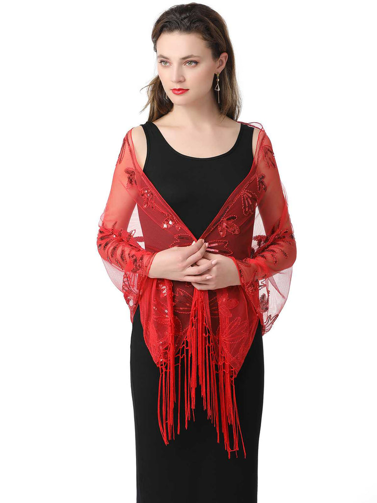 1920s Tassel Sequined Mesh Cape