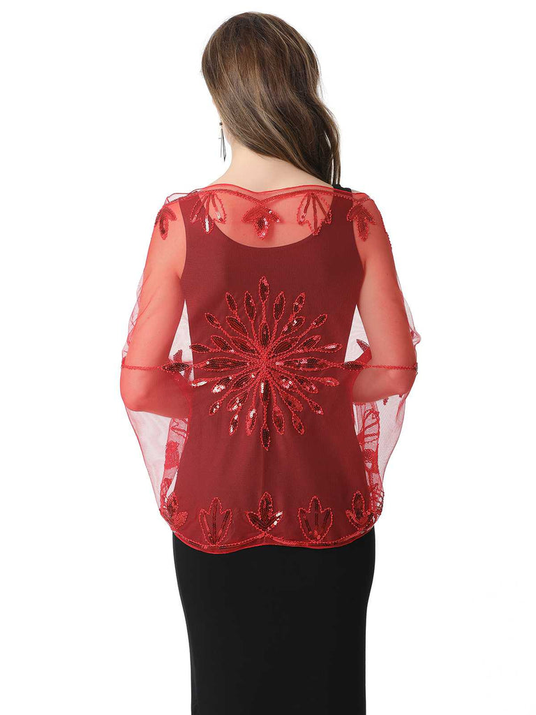 1920s Tassel Sequined Mesh Cape
