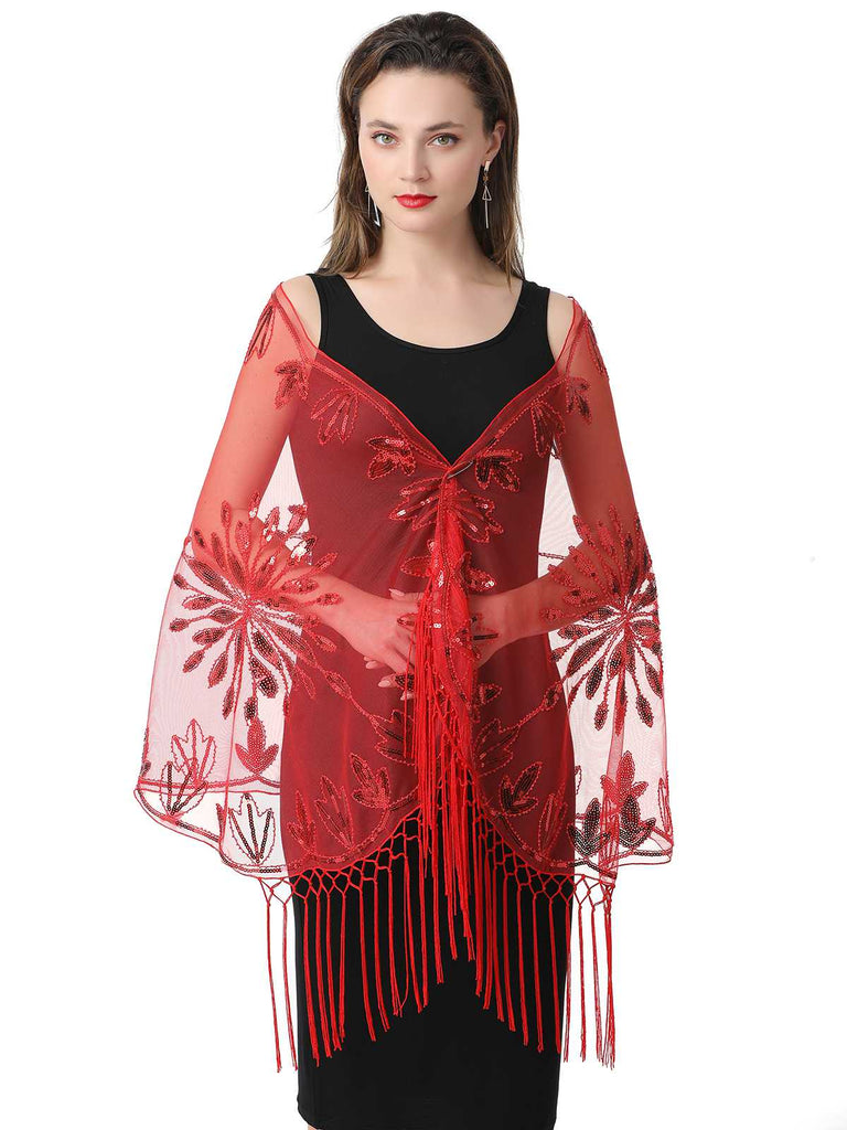 1920s Tassel Sequined Mesh Cape