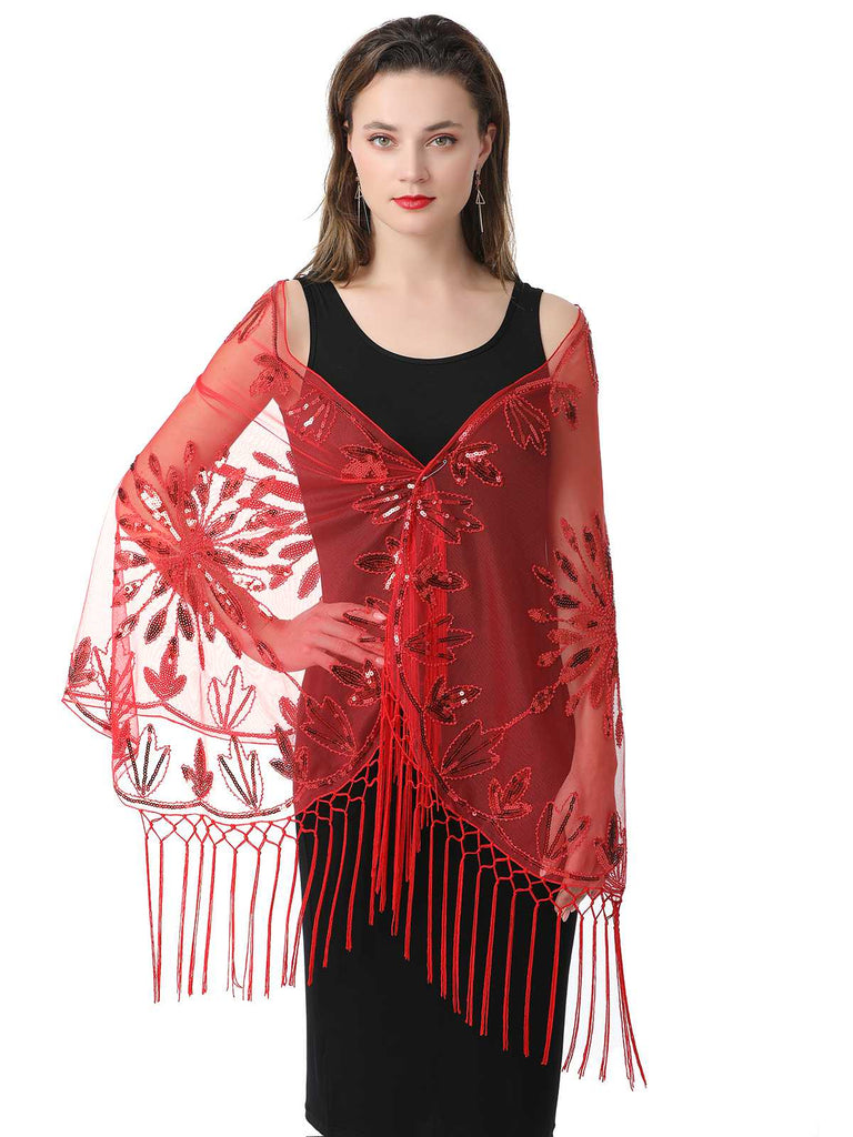 1920s Tassel Sequined Mesh Cape