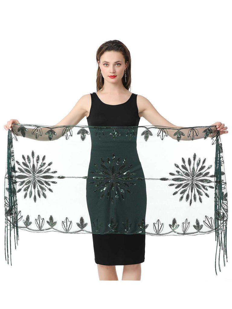 1920s Tassel Sequined Mesh Cape