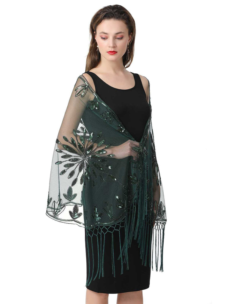 1920s Tassel Sequined Mesh Cape