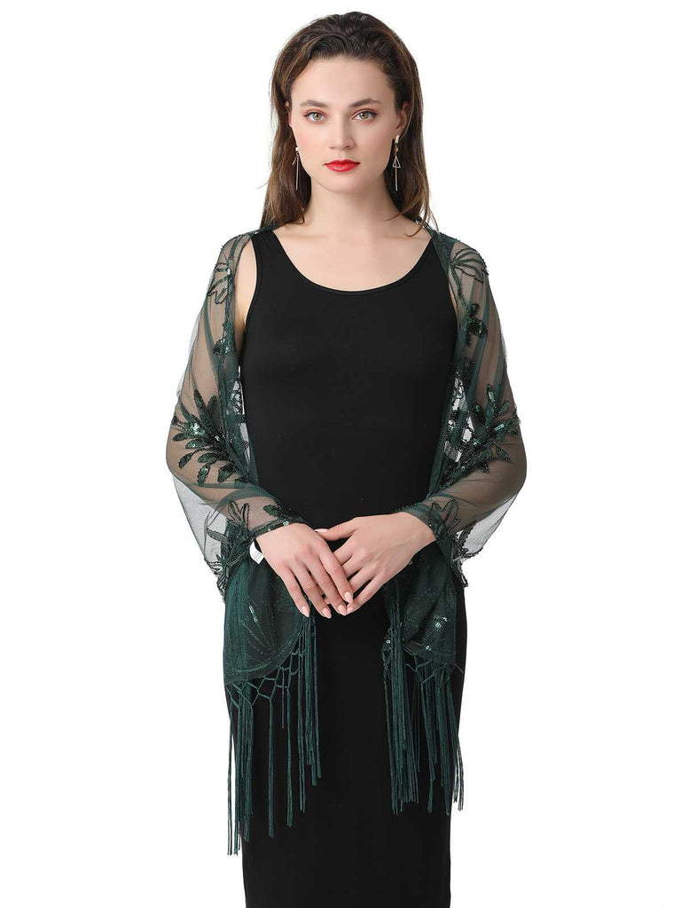 1920s Tassel Sequined Mesh Cape