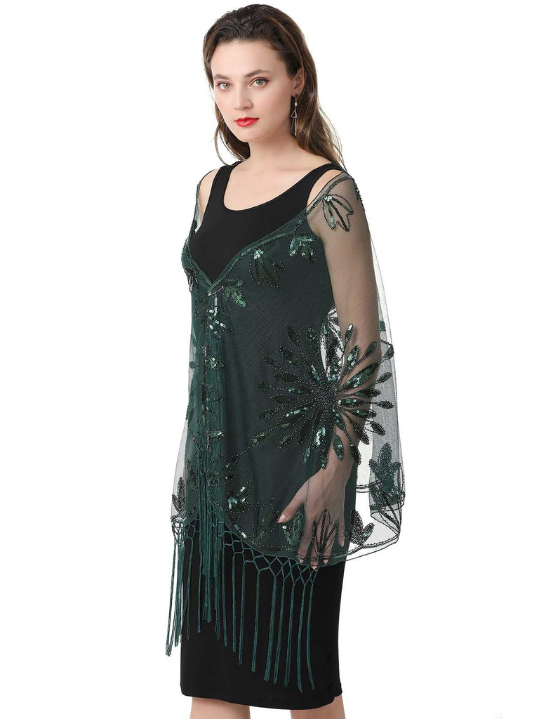 1920s Tassel Sequined Mesh Cape