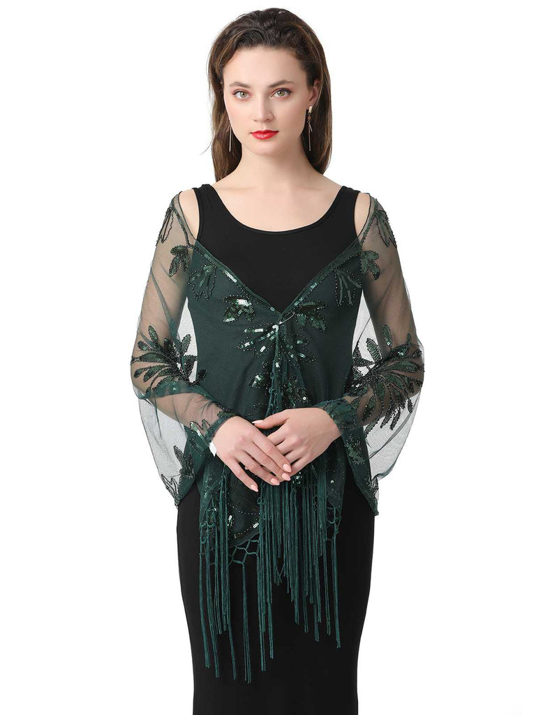 1920s Tassel Sequined Mesh Cape
