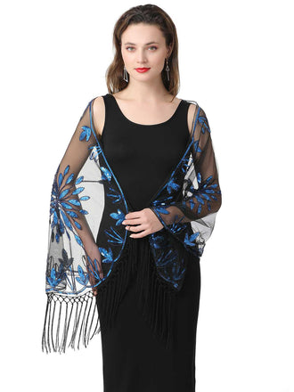 1920s Tassel Sequined Mesh Cape