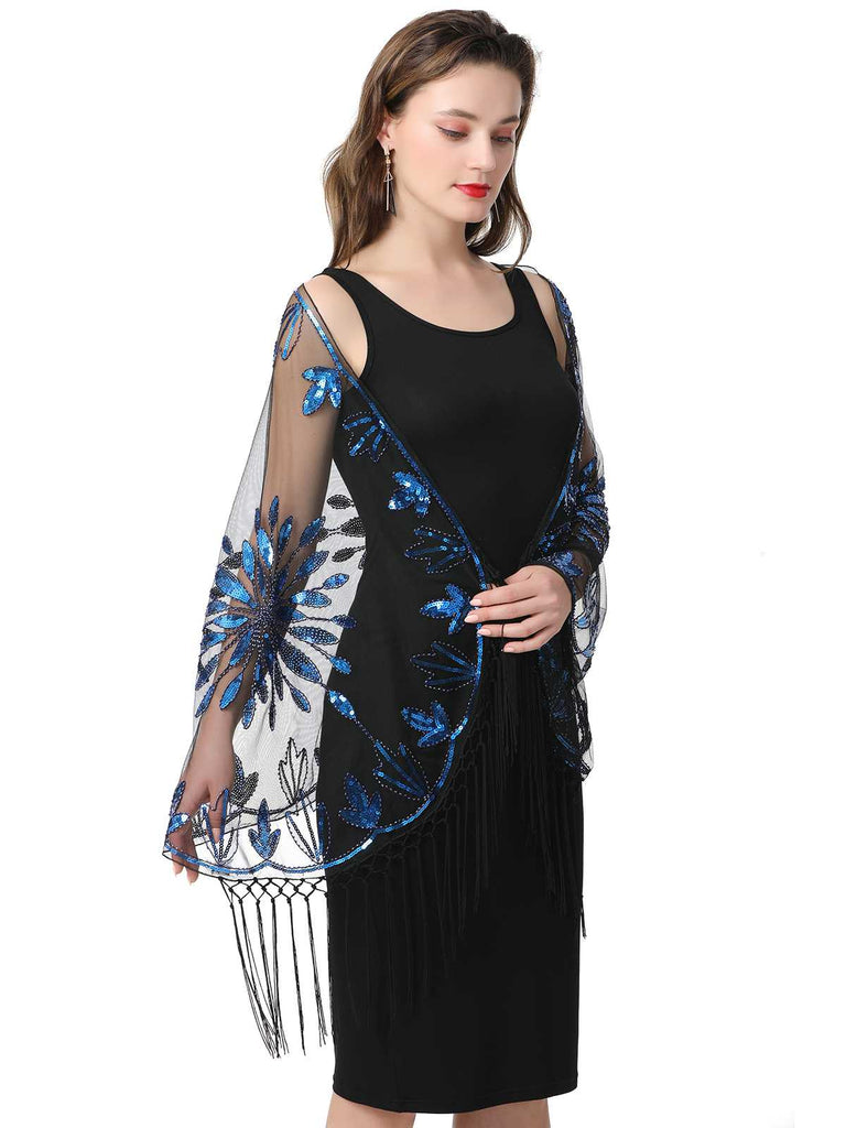 1920s Tassel Sequined Mesh Cape
