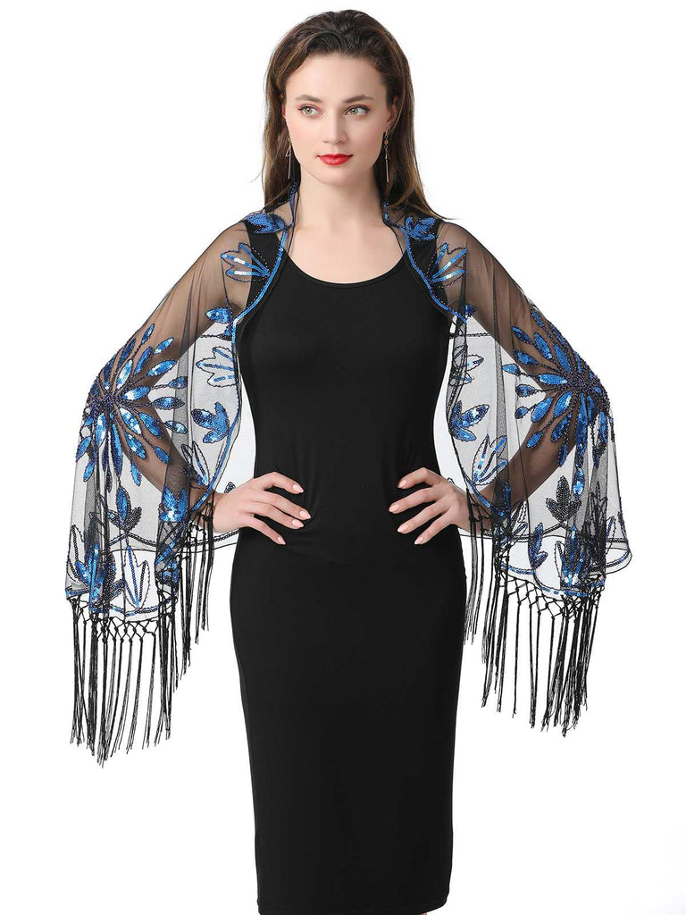 1920s Tassel Sequined Mesh Cape