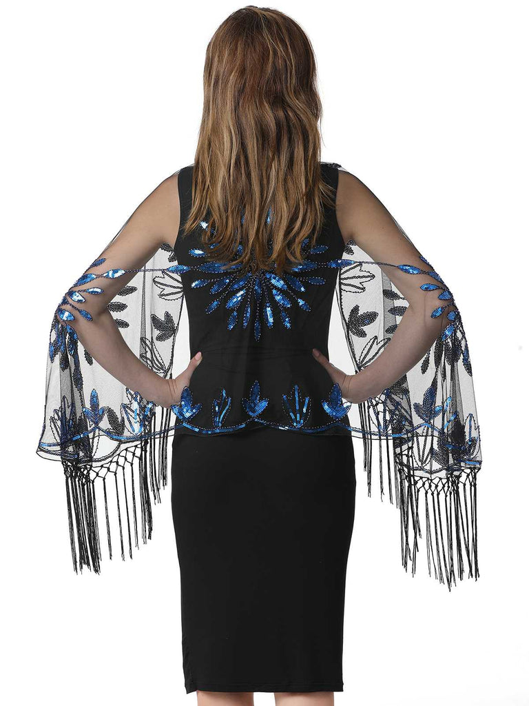 1920s Tassel Sequined Mesh Cape