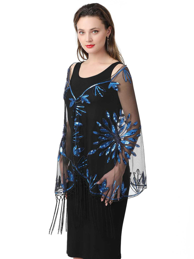 1920s Tassel Sequined Mesh Cape