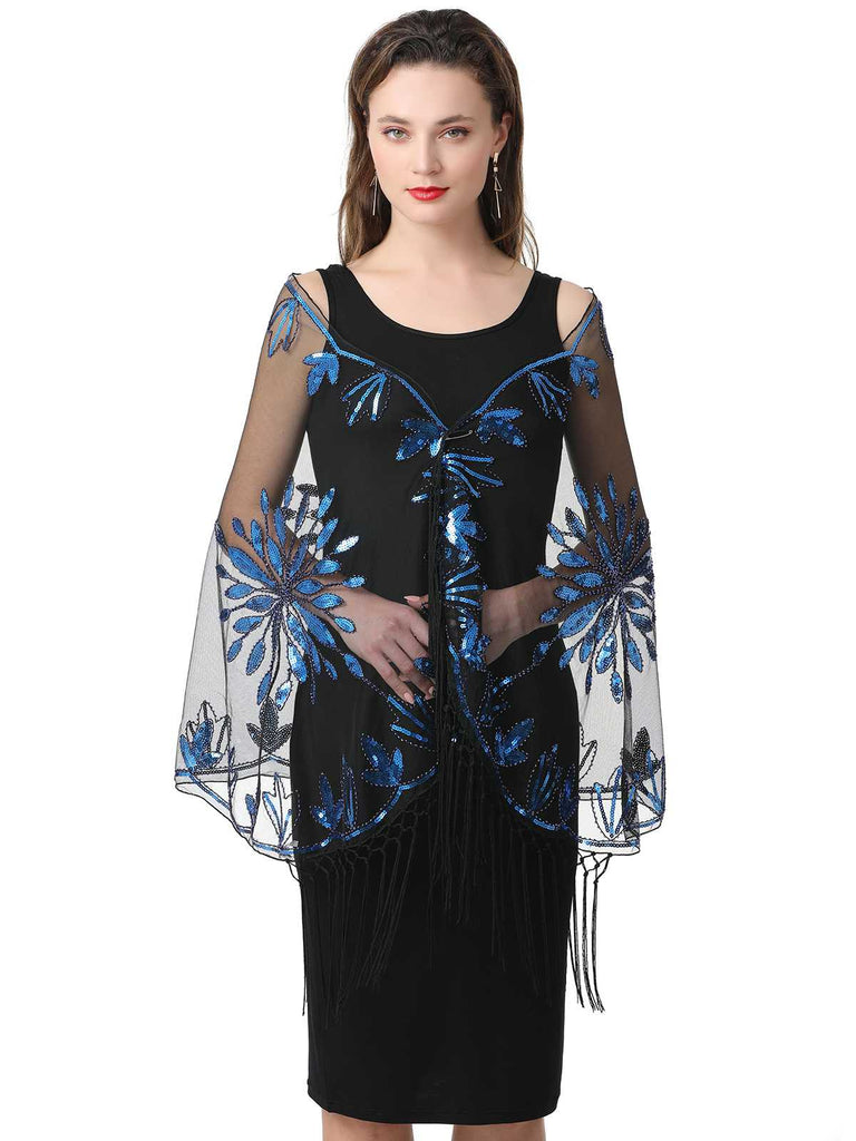 1920s Tassel Sequined Mesh Cape