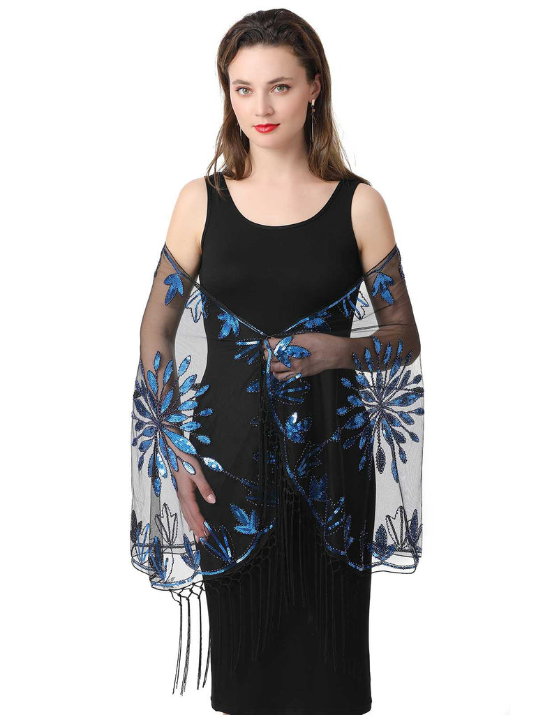 1920s Tassel Sequined Mesh Cape