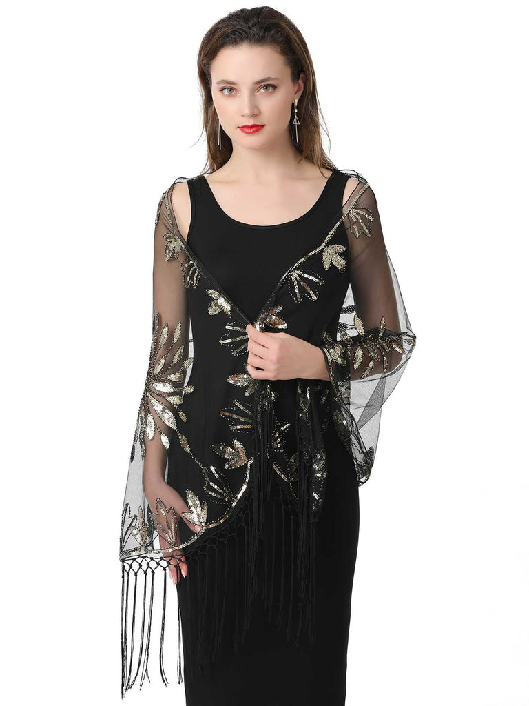 1920s Tassel Sequined Mesh Cape