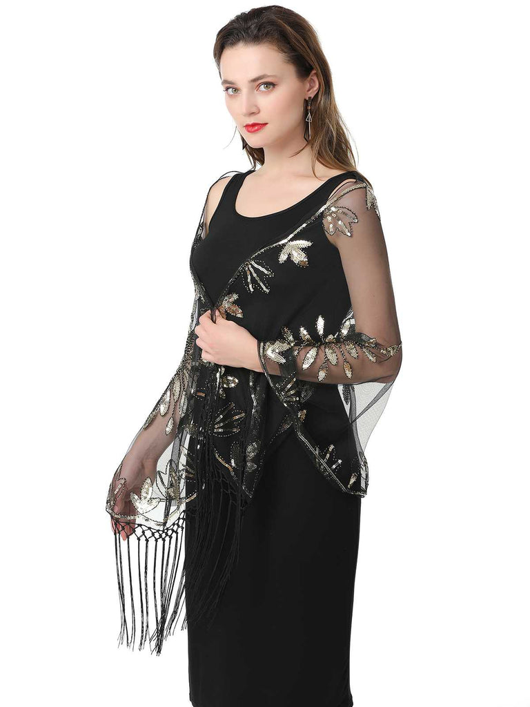 1920s Tassel Sequined Mesh Cape