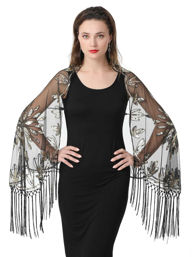 1920s Tassel Sequined Mesh Cape